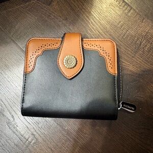 Black and Brown Wallet with Floral Button
